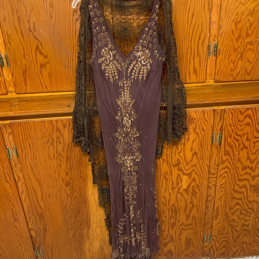 Brown Embellished Sleeveless Dress with Brown lace